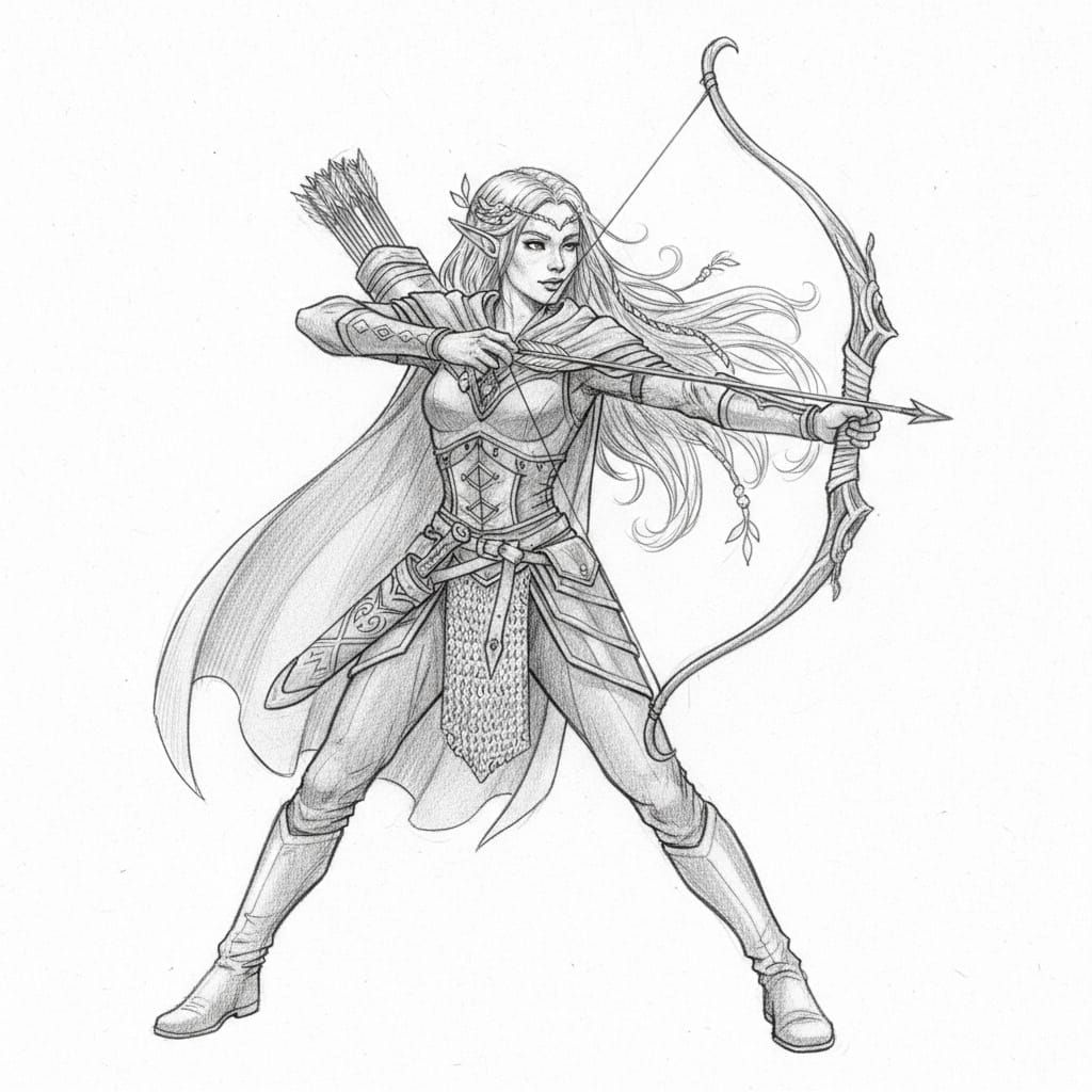 Elven Ranger with Bow Concept Art