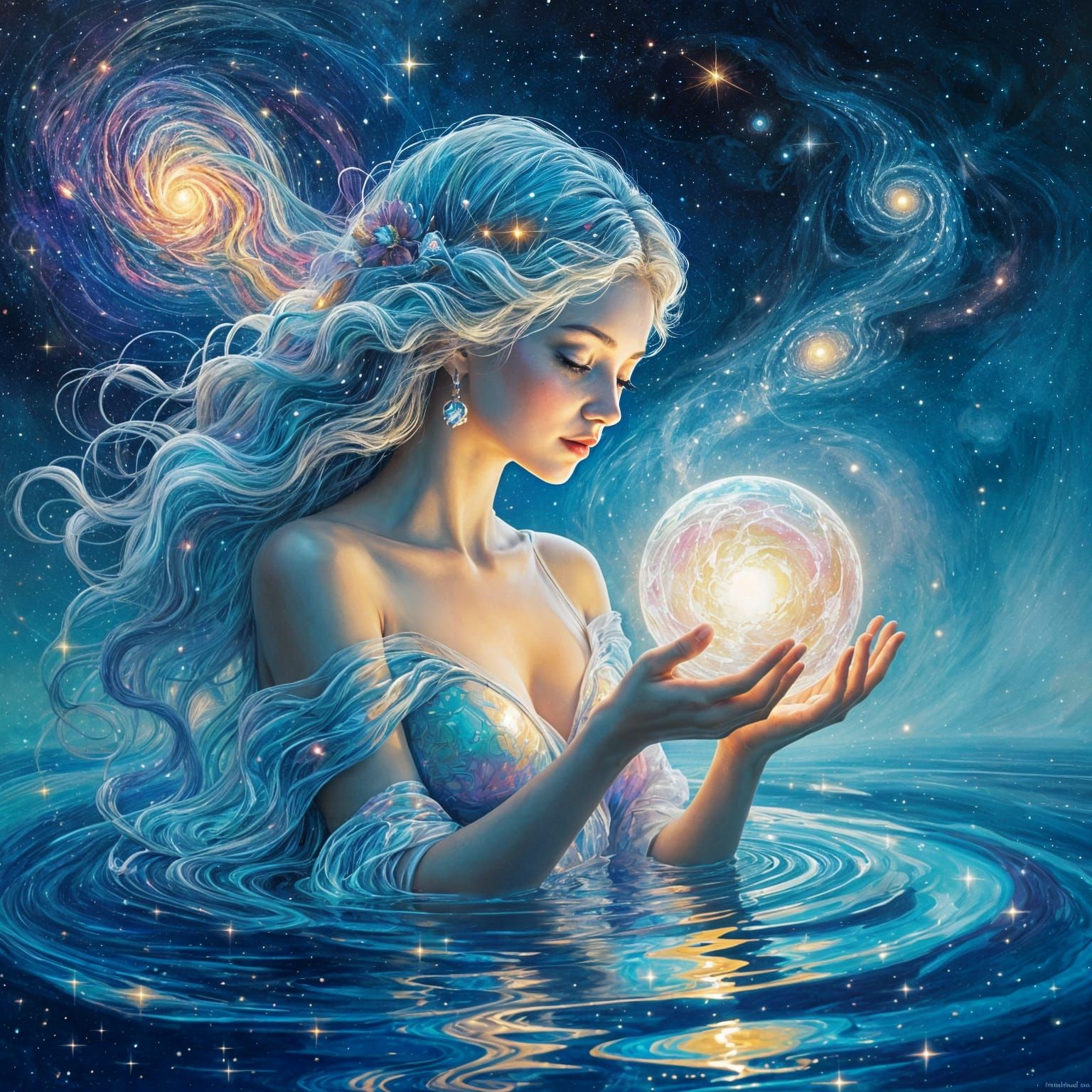 Ethereal Goddess of Creation in Cosmic Ocean