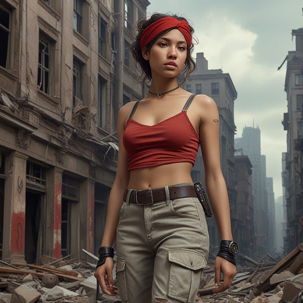 Post-Apocalyptic Warrior Woman in Digital Painting Style