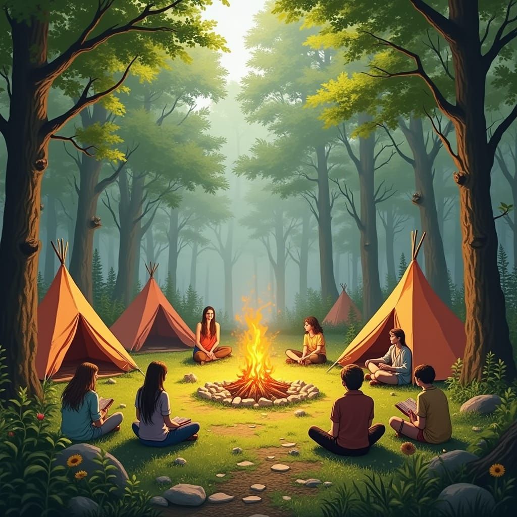 Whimsical Nature Festival in Vibrant Forest Glade