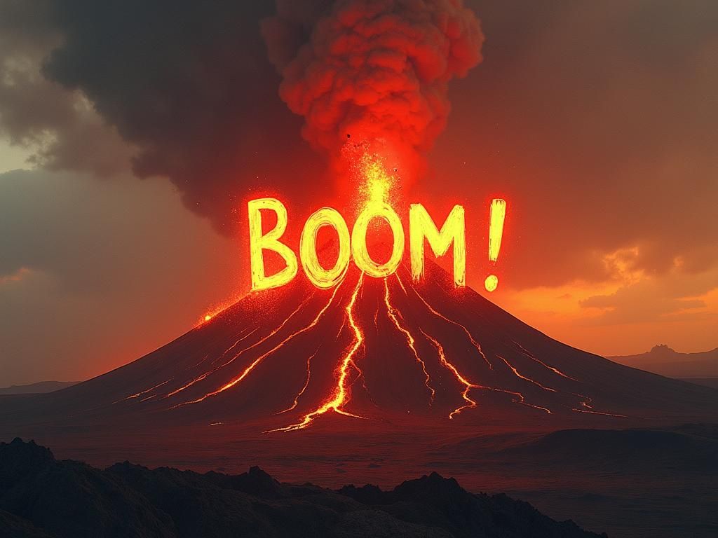 Volcanic "Boom!" in Impressionistic Acrylic Art
