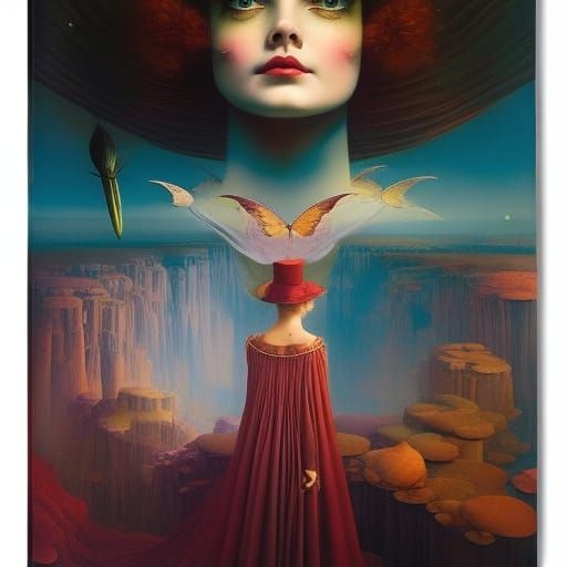 Fantastical Pop-Surrealist Fairy Tale Illustration in Golden...