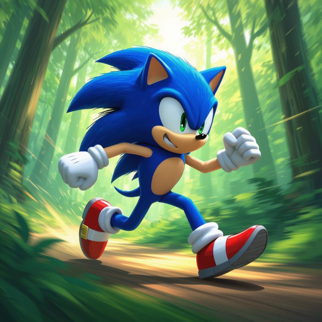 Sonic Running Through Forest in Vibrant Animated Style