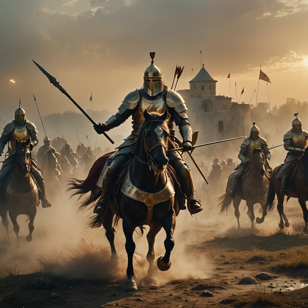 Byzantine Cataphract on Battlefield: Oil Painting Film Still