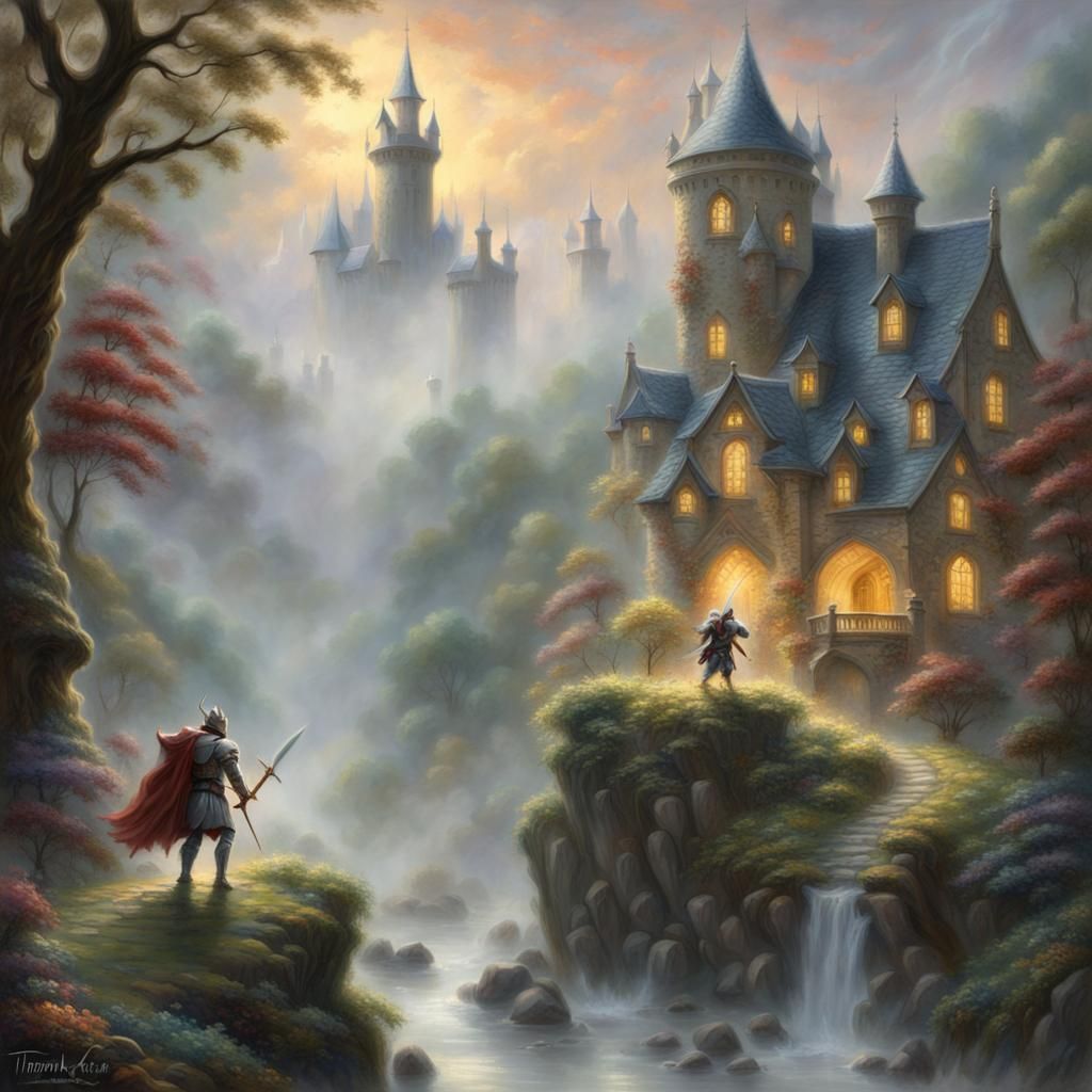 Knight Slaying Goblin in Ethereal Fantasy Style