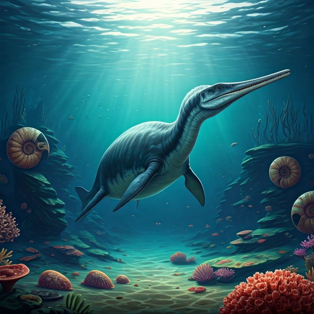 Ichthyosaurus in a Colorful Prehistoric Sea