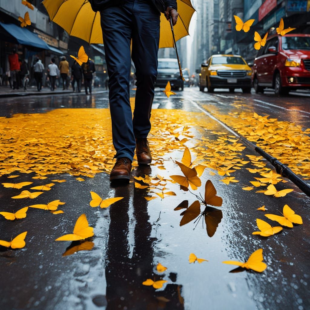 Hong Kong Rainy Street Scene in Oil Painting Style