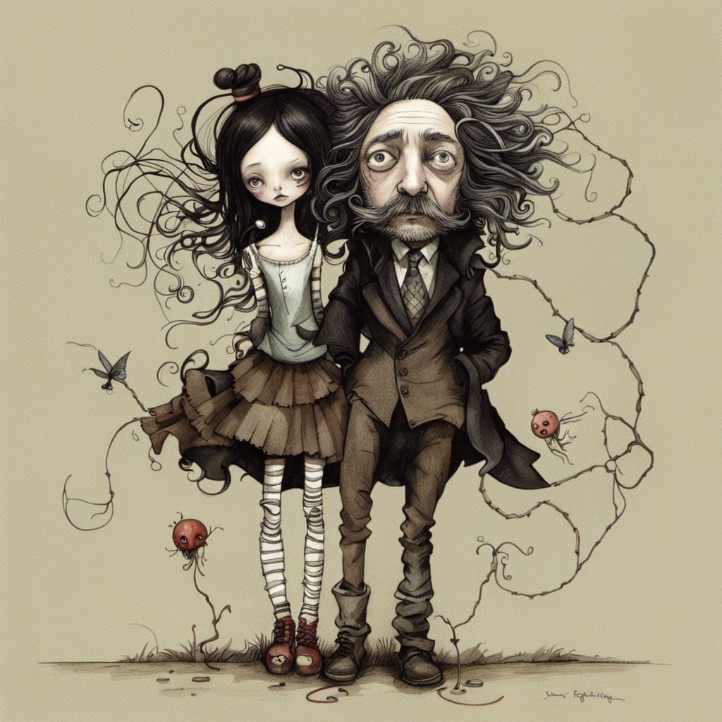 Gothic Fantasy Illustration with Surreal Characters