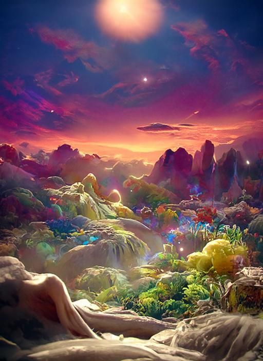 Pastel Alien Desert Oasis with Luminous Stars