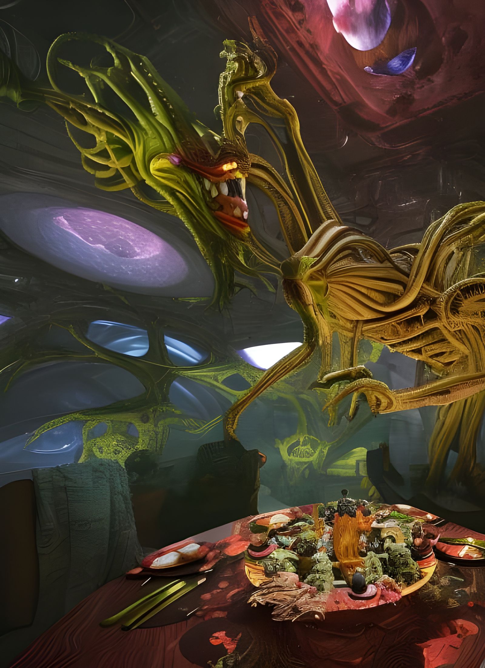 Surreal Alien Feast in Colorful Grotesque Detail