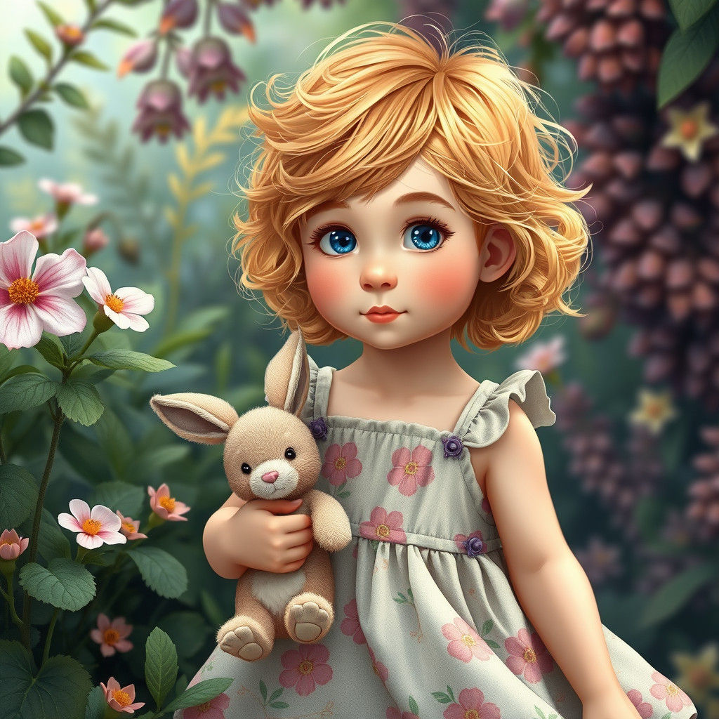 Toddler with Bunny in Dreamlike Fantasy Art