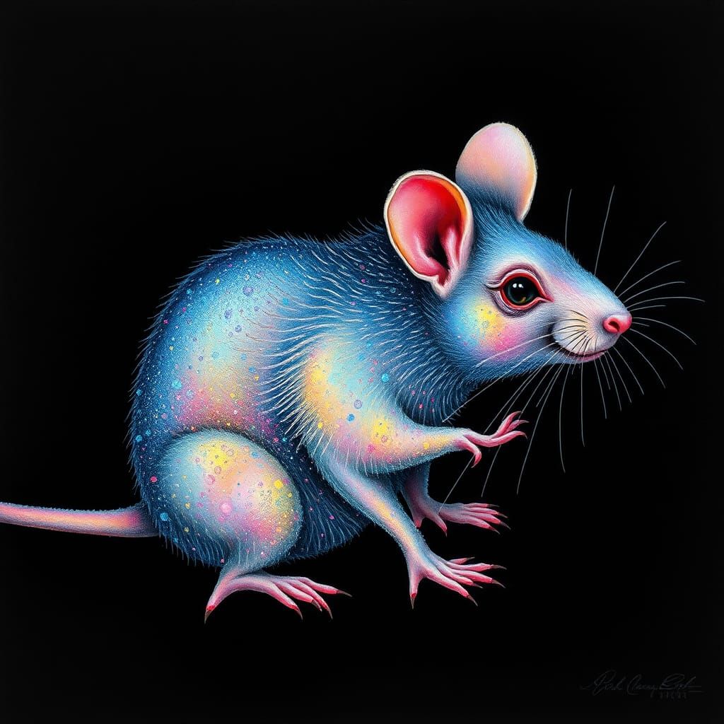 Iridescent Rat in Pop Surrealist Style