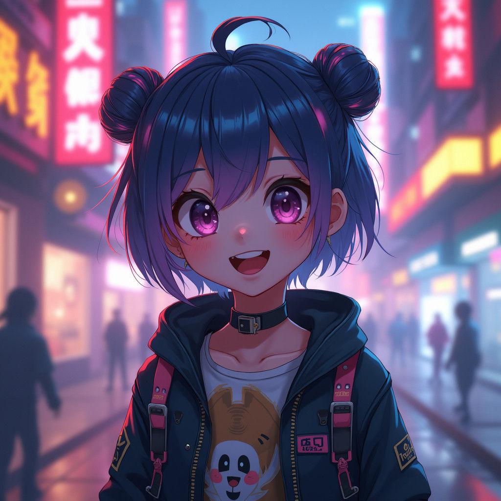 Anime Portrait in Cyberpunk Cityscape