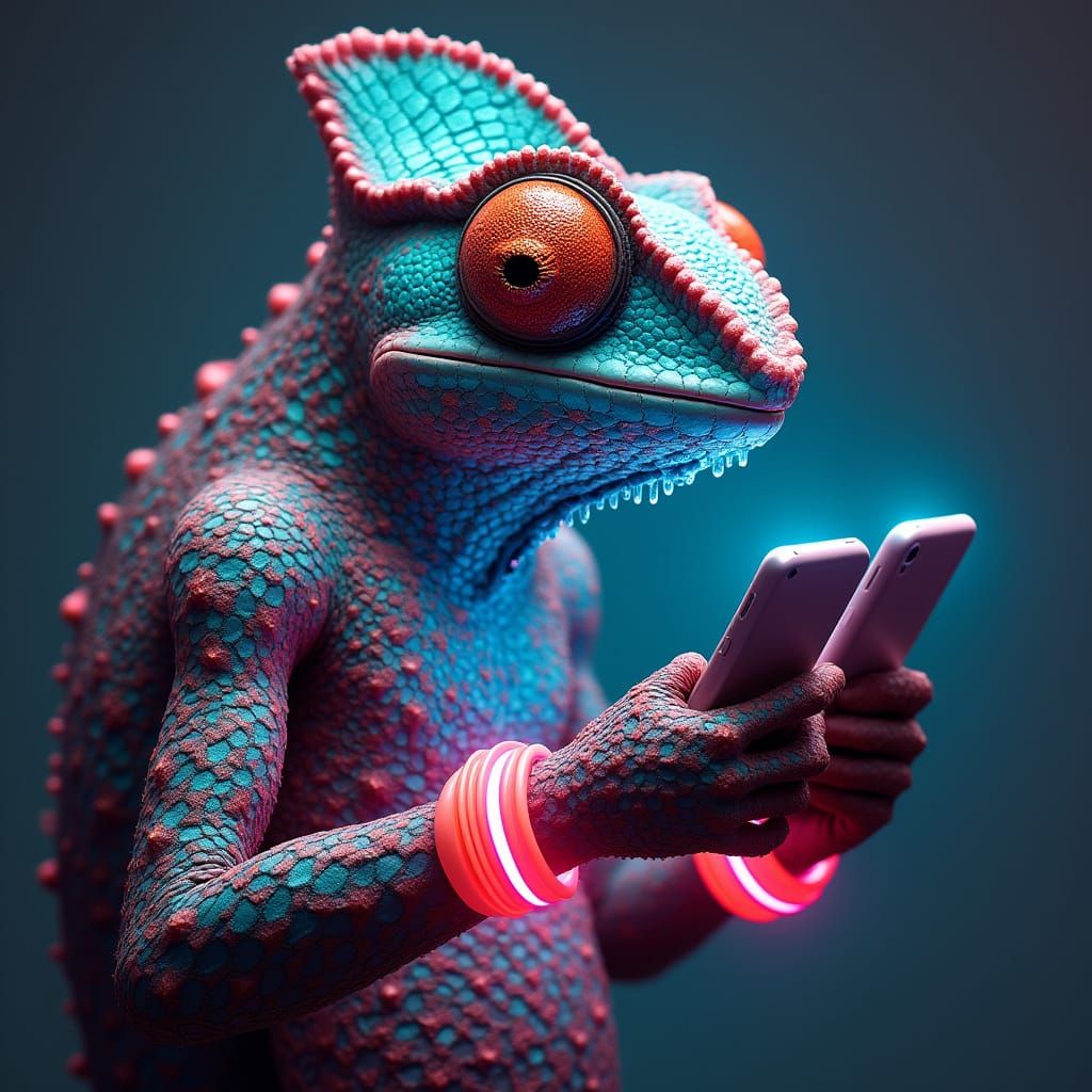 Cyberpunk Chameleon Doomscrolls in a World of Clashing Color...