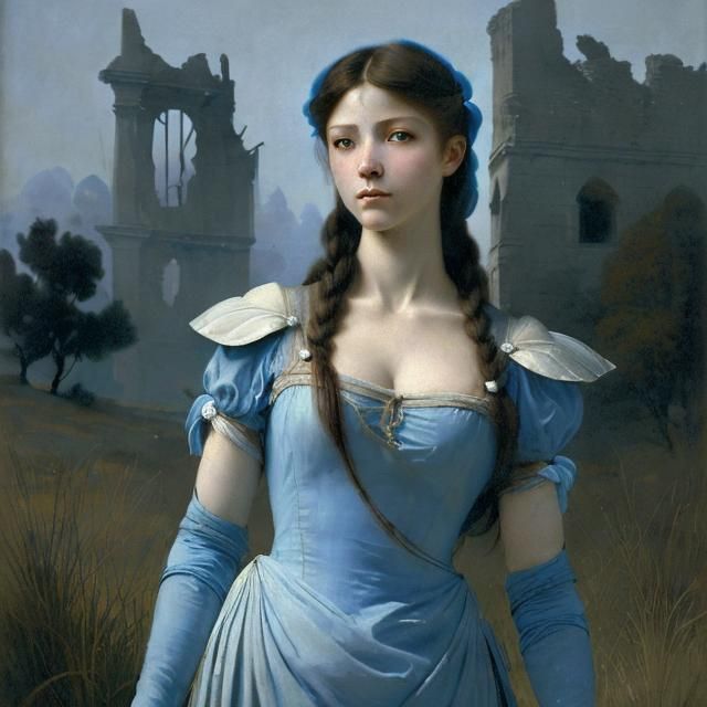 Female Archer in Blue Fog: A Detailed Illustration