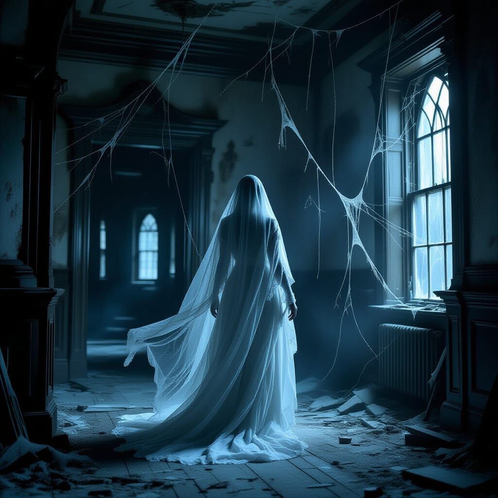 Ethereal Ghost in Abandoned Victorian Mansion