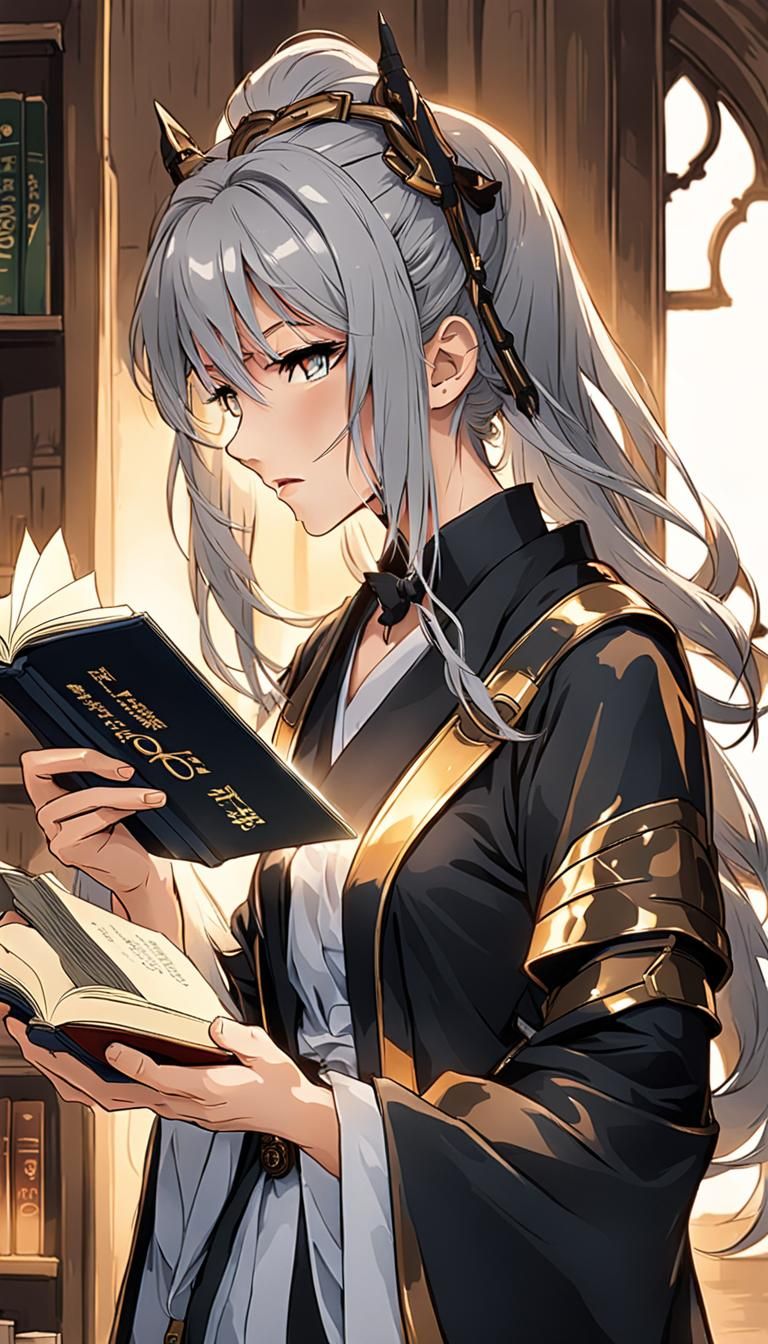 Anime Woman Reading Book Side Pose