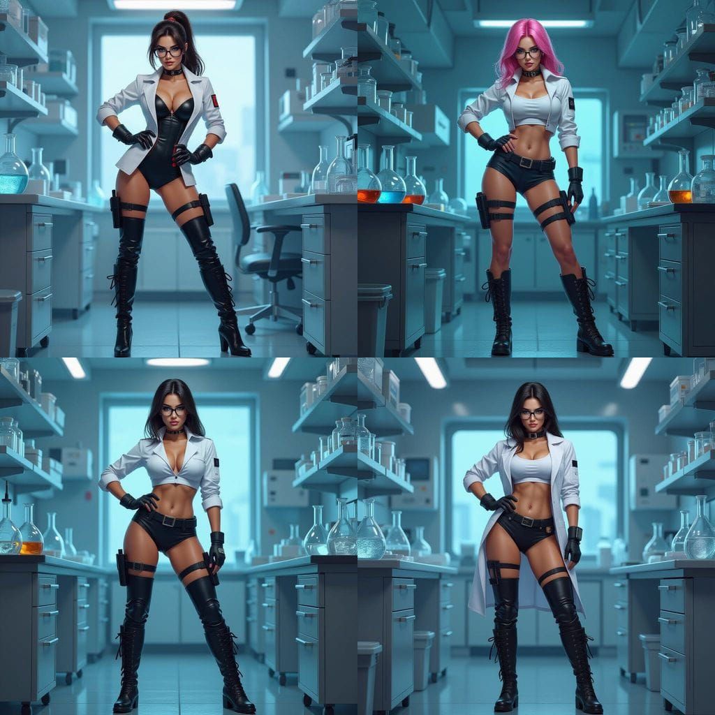 Biopunk Assistant in Laboratory, Full Body Shot