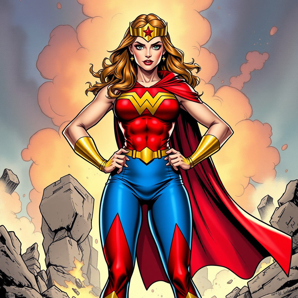 Heroic Female Figure in Comic Book Style