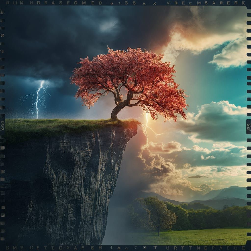 Cherry Tree on Cliff: Ultra-Realistic Cinematic Photo