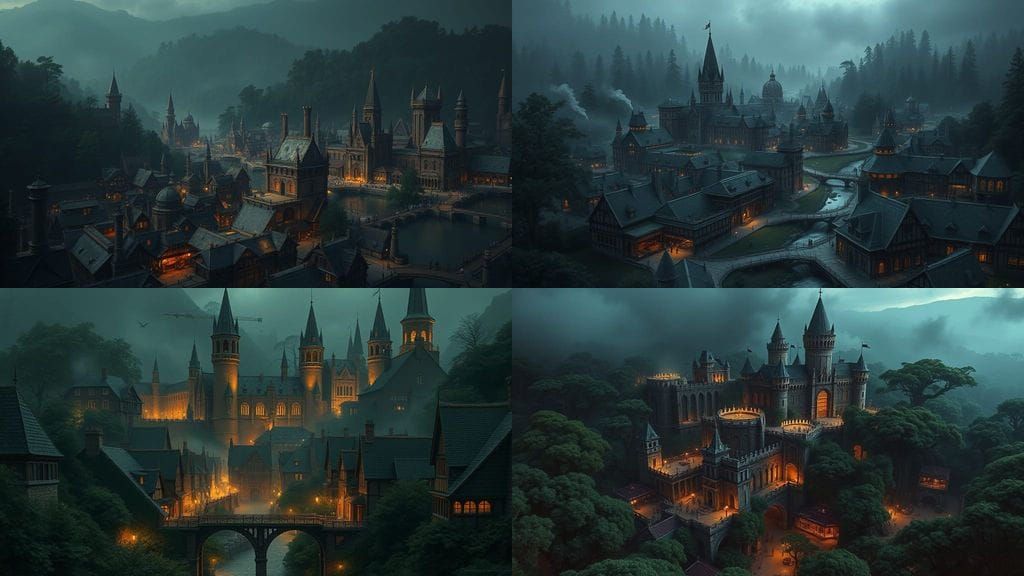 Majestic Ancient City in a Dark Forest