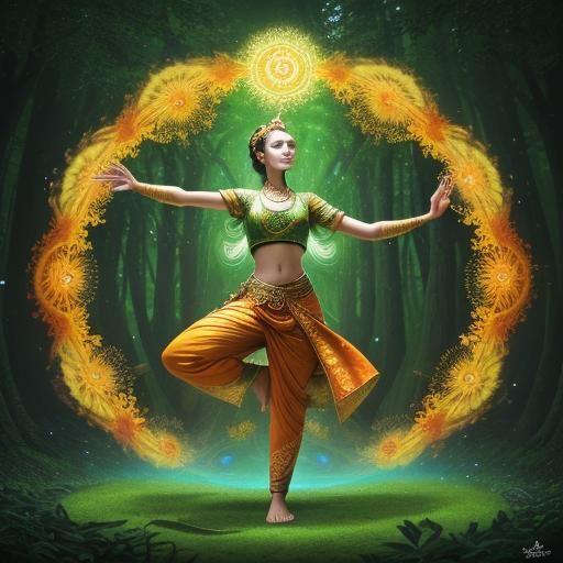 Serene Woman in Yoga Pose with Glowing Aura