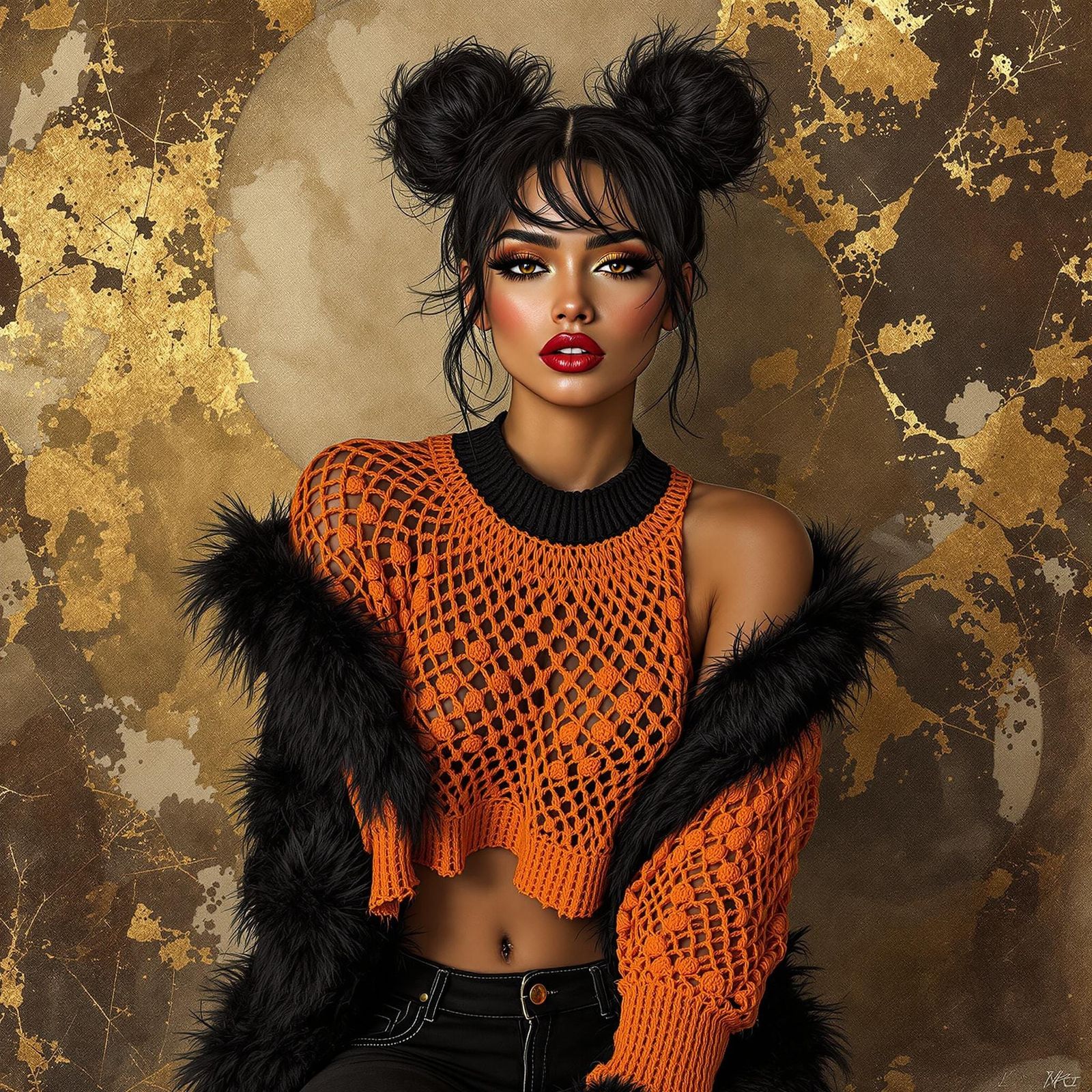 Fauvism oil painting in the style of Alphonse Mucha and Klim...