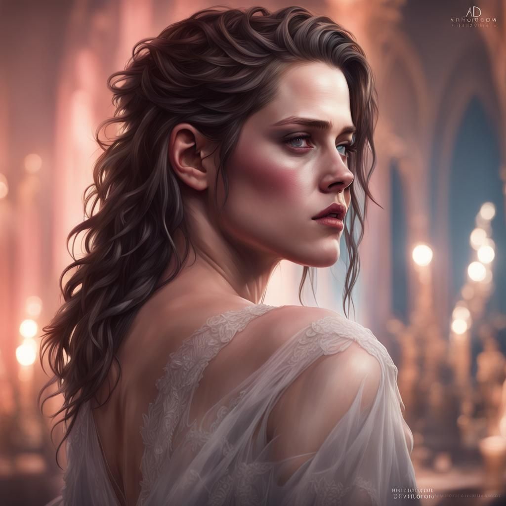 Kristen Stewart Portrait: Sad Wedding Night, Detailed Art