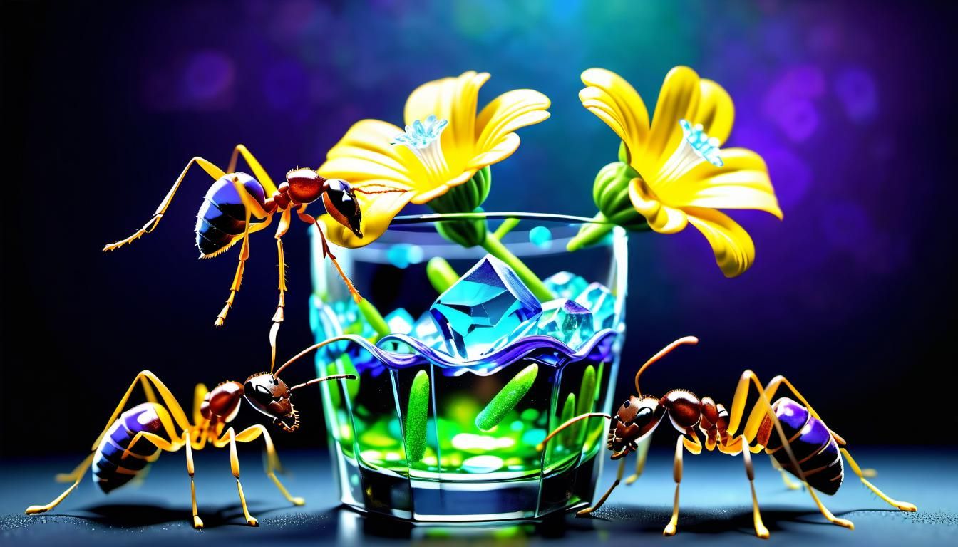 Two Ants Enjoying a Drink: Hyperrealistic Art