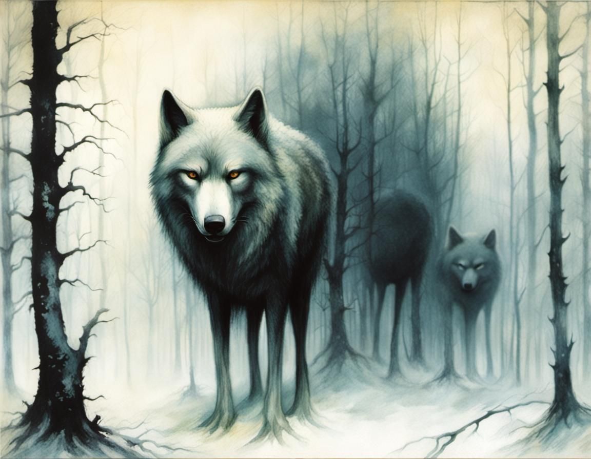 Winter, fog, wolfs