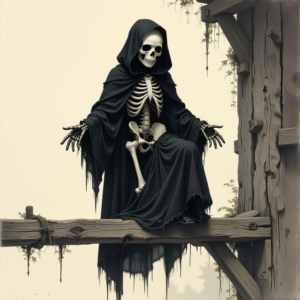 Macabre Figure Balancing in Gothic Darkness