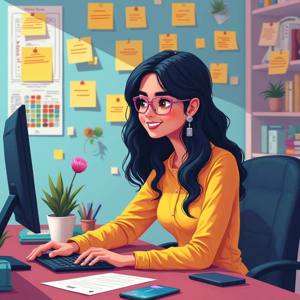 Bengali Woman and AI Assistant in Playful Style