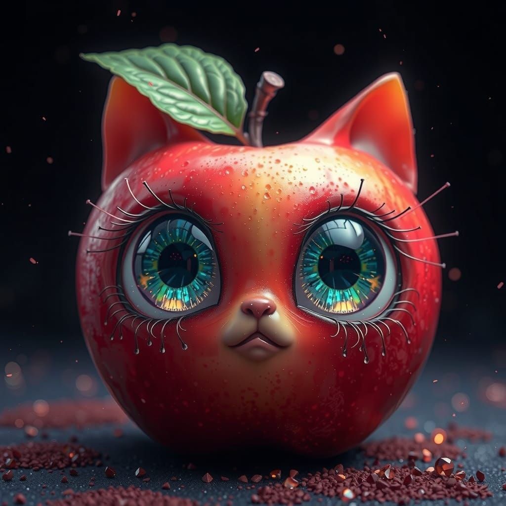Fantastical Apple Fruit with Chibi Eyes in Dreamlike World