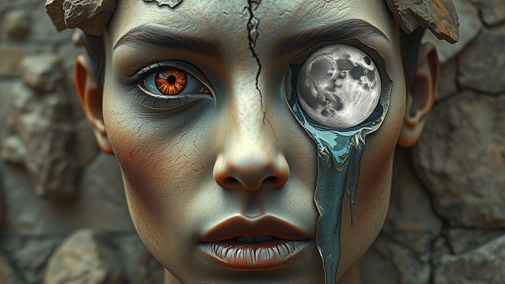 Surreal Stone Woman with Celestial Eyes