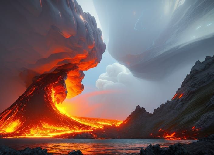 Volcanic Island in Storm: Hyperdetailed Concept Art