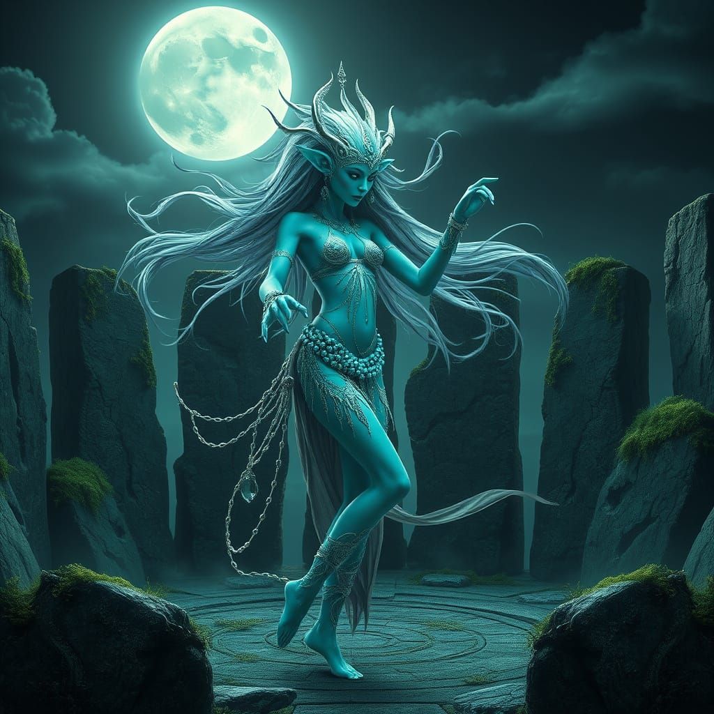 Mystical Alien Dancer in Ancient Megalith Circle