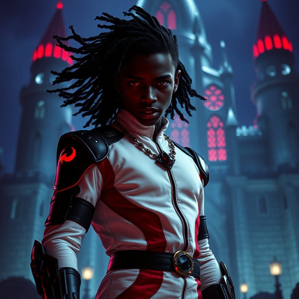 Teen Vampire Guarding Dracula's Castle in Film Still