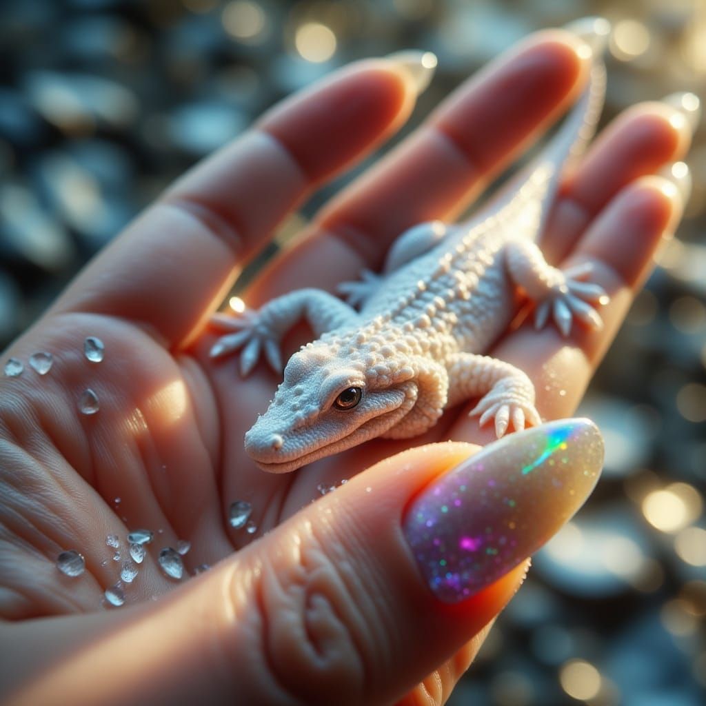 Ethereal Albino Alligator in a Woman's Hand