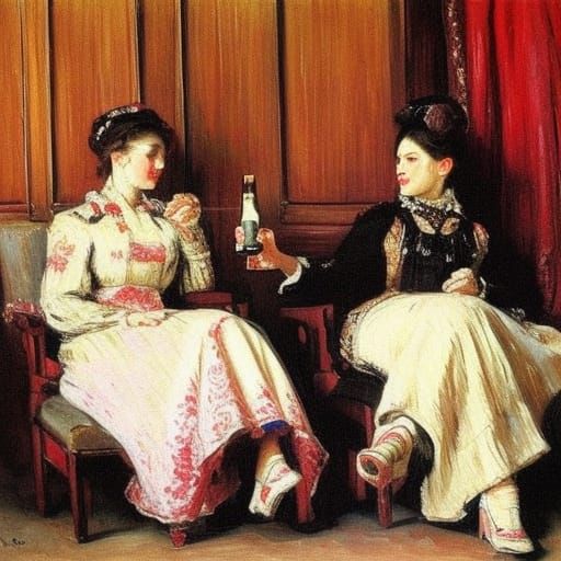 Aristocrat with Artists, in Russian Realist Style