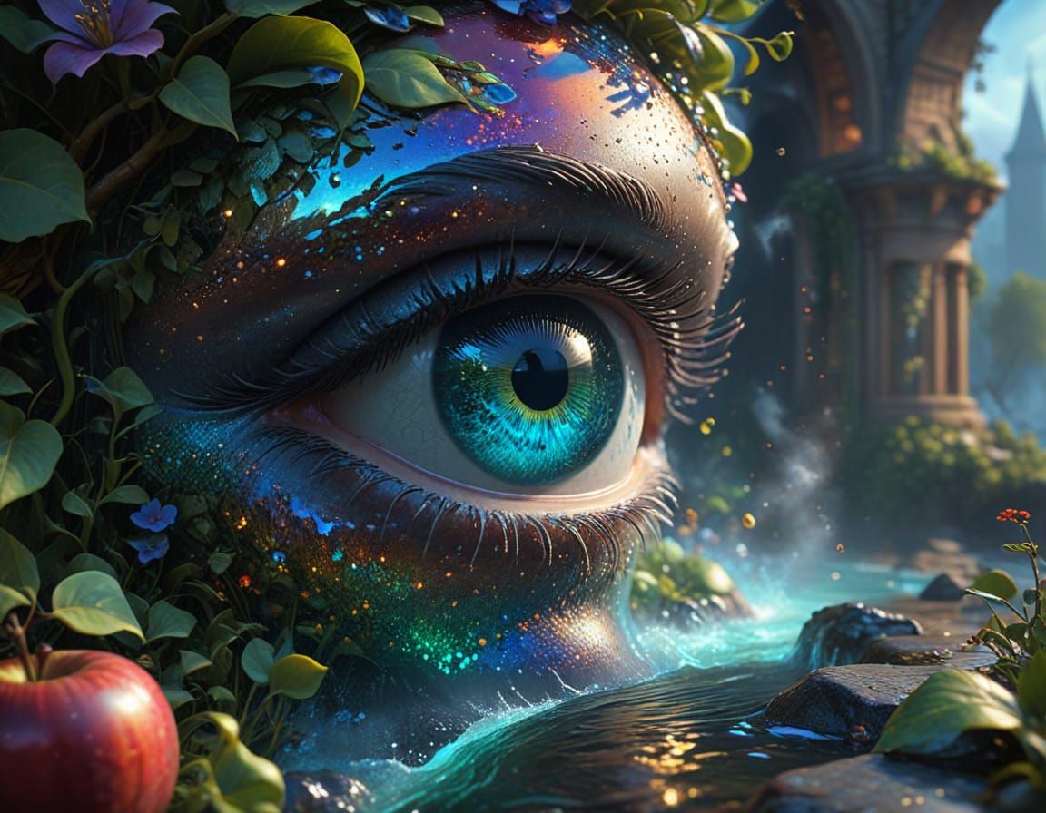 Crystal Apple Eye with Village Scene