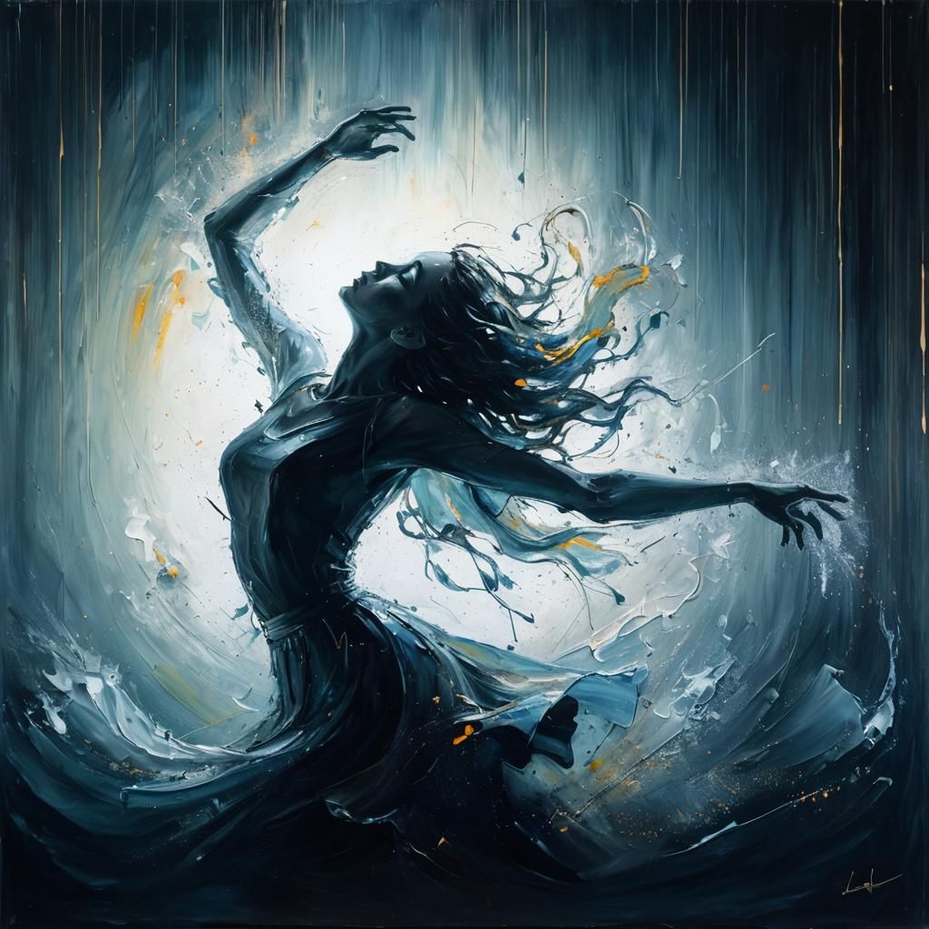 Dancing Girl in Oil with Resin Cast Texture