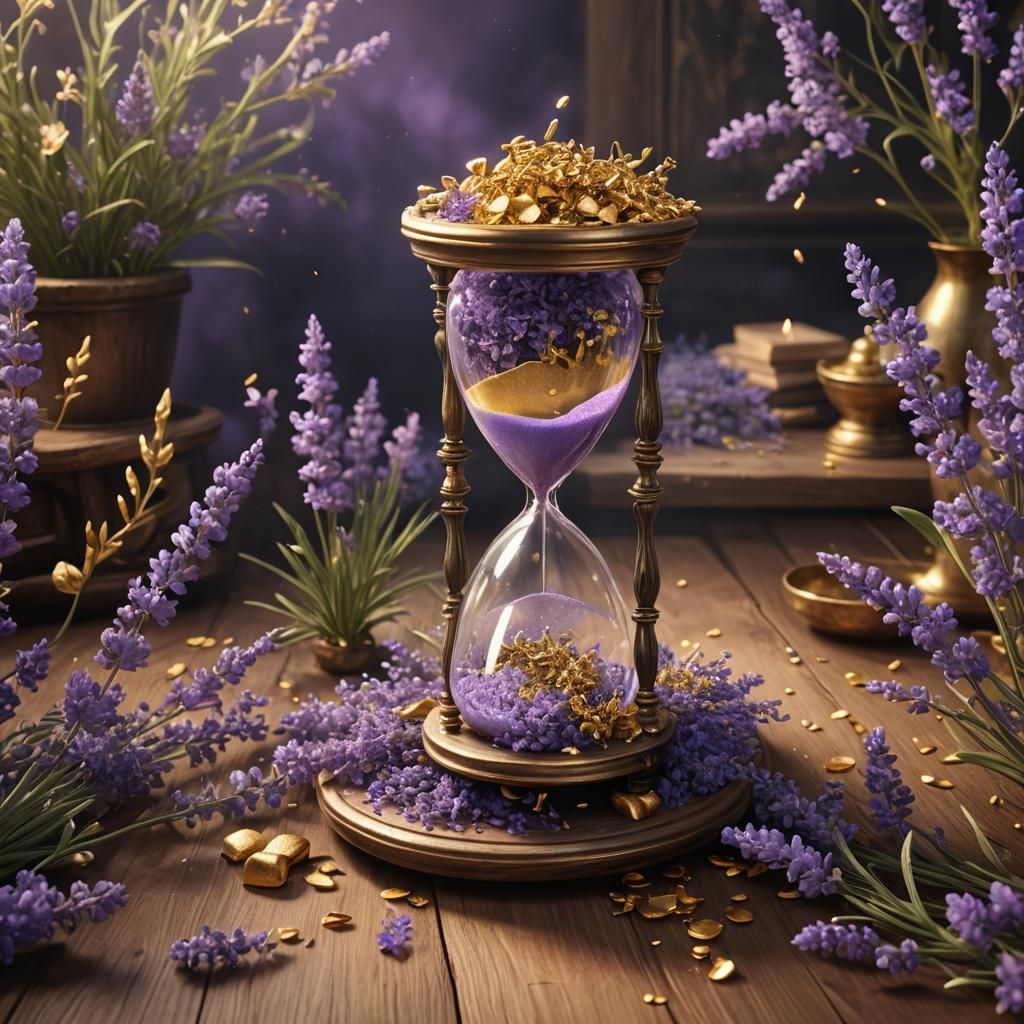 Hourglass Filled with Lavender in Detailed Matte Painting