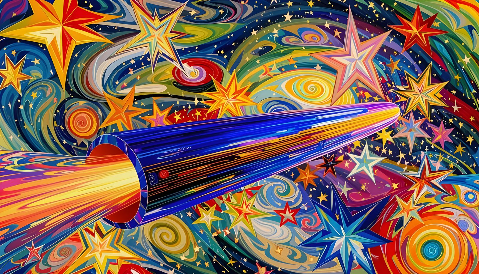 Iridescent Cosmos Mirrored in Spinning Metallic Cylinder