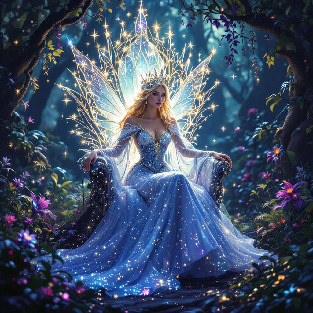 Bioluminescent Fairy Queen on Starlight Throne
