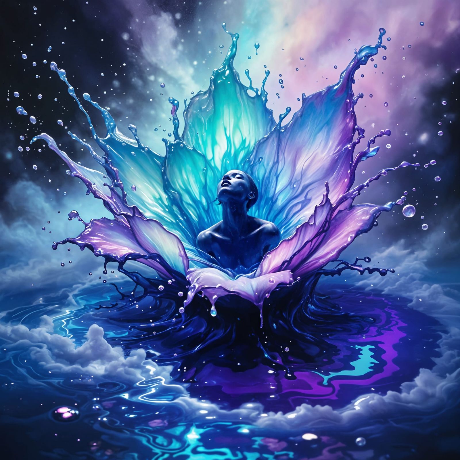 Surreal Figure Emerges from Ultraviolet Flower