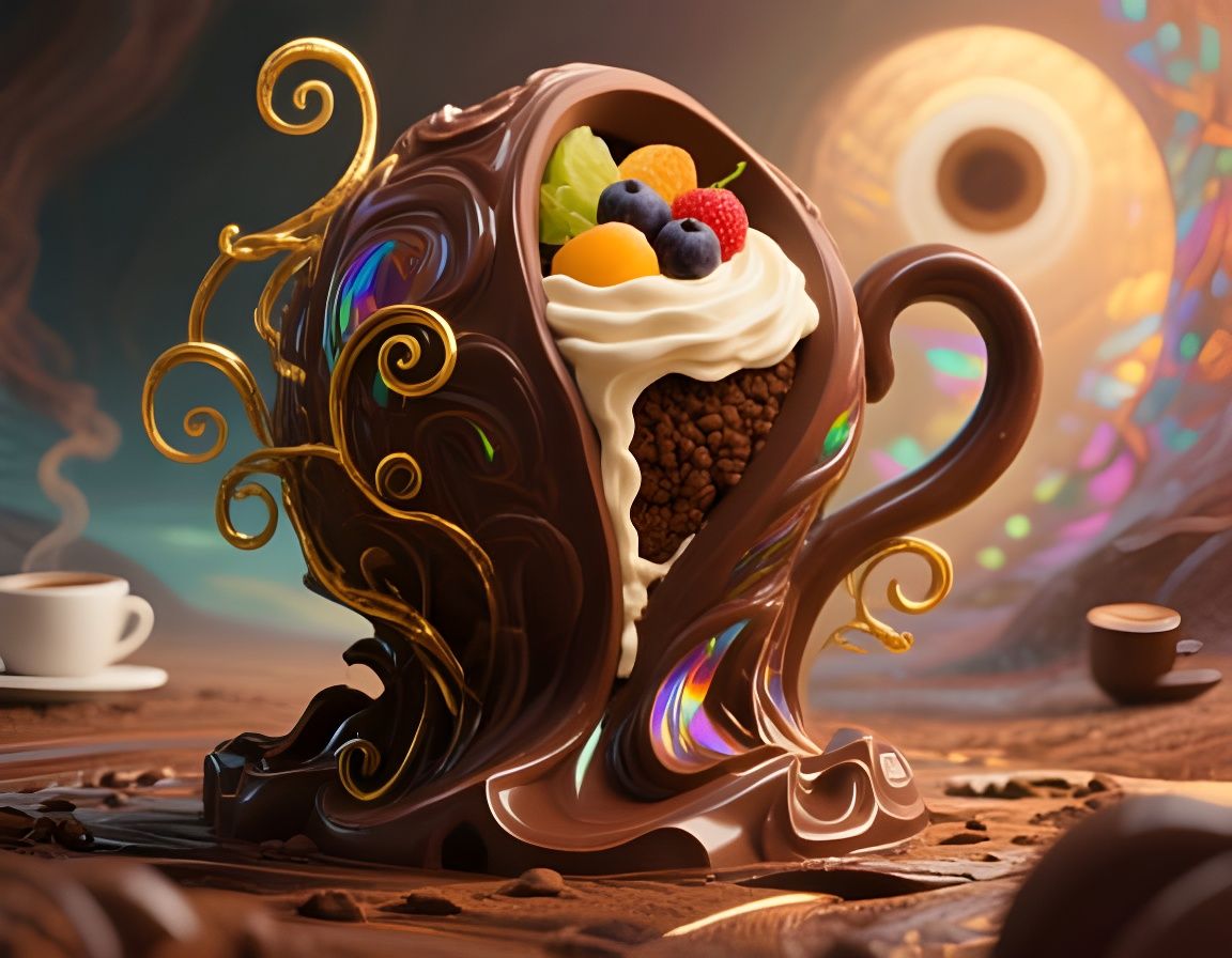 Surreal Coffee Chocolate Sculpture in Impasto Style