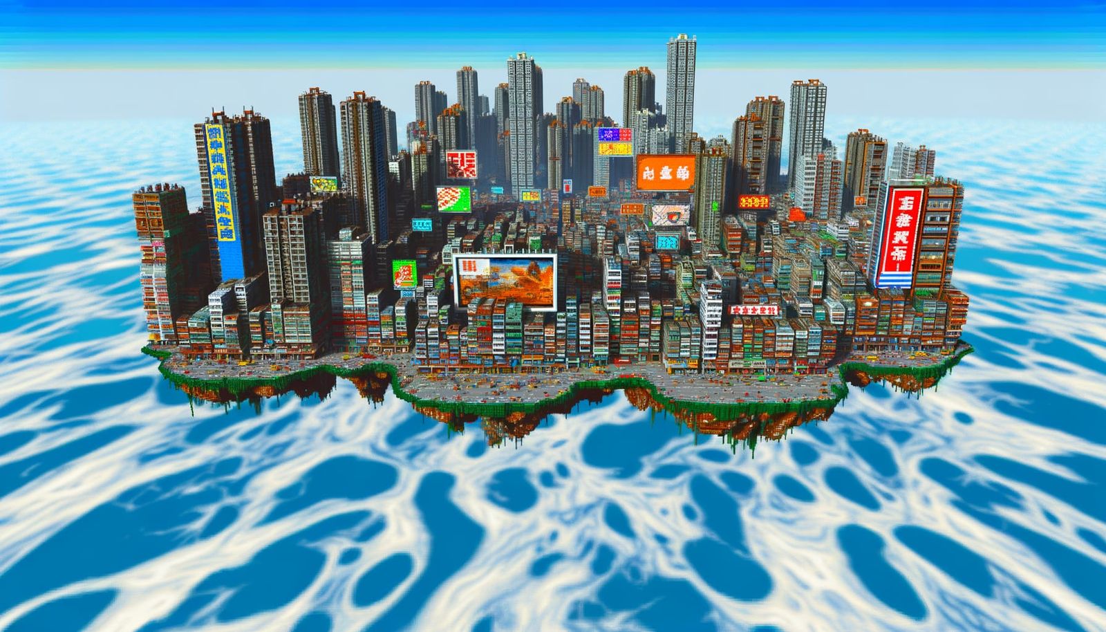 Vintage Pixel Art Floating Metropolis in 8-Bit Glory