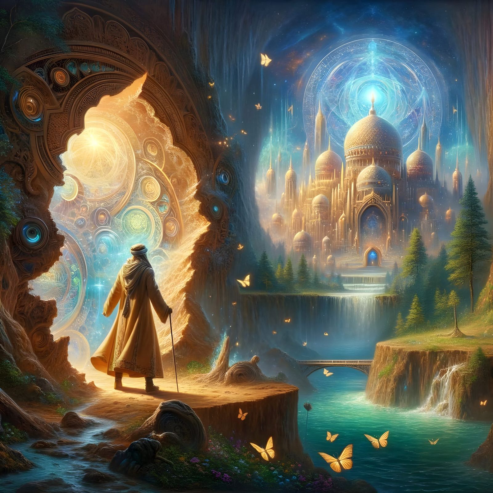 Ethereal Oil Painting of Explorer in Mystical Portal to Agar...