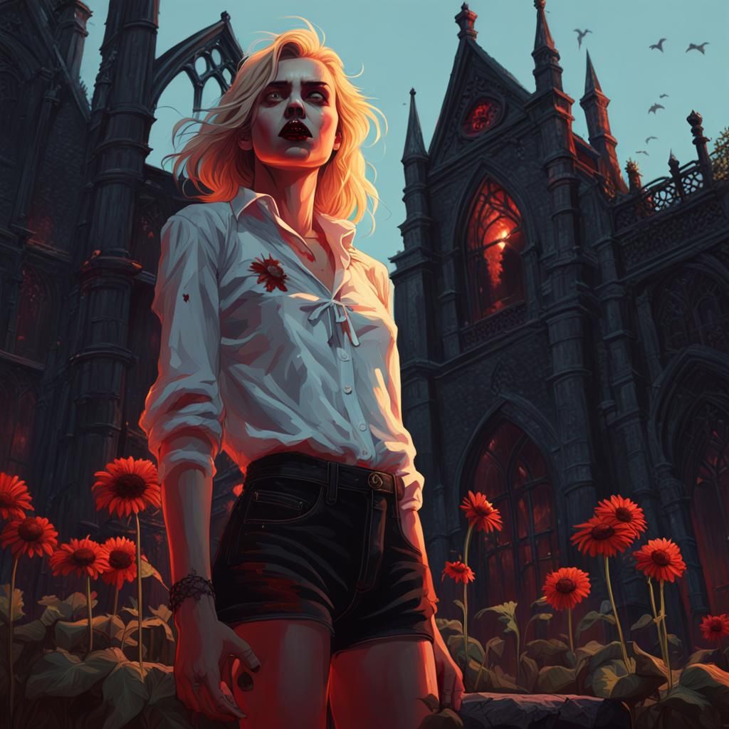 Blonde Vampire in Gothic Setting: Fantasy Concept Art