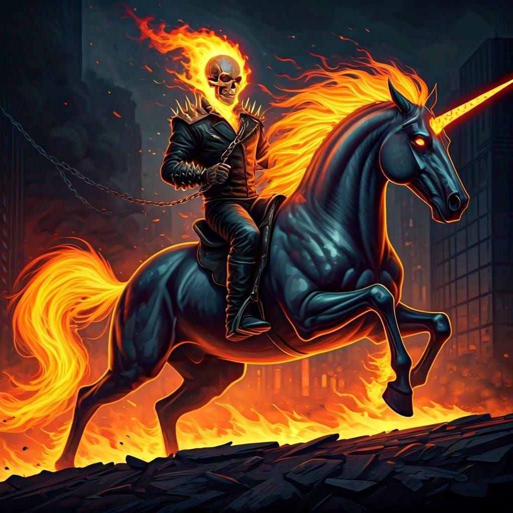 Ghost Rider Rides a Fiery Unicorn in Graffiti Art